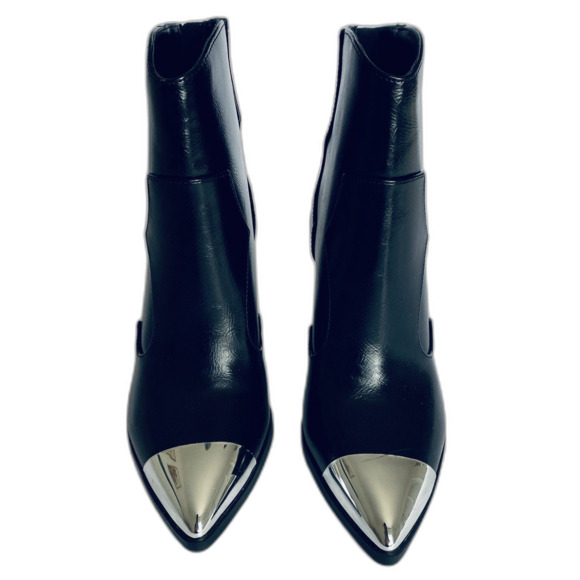 NWT Soda Black Metal Tip Western Booties Zip Faux Leather with Block Heel Sz 6M - Picture 3 of 8